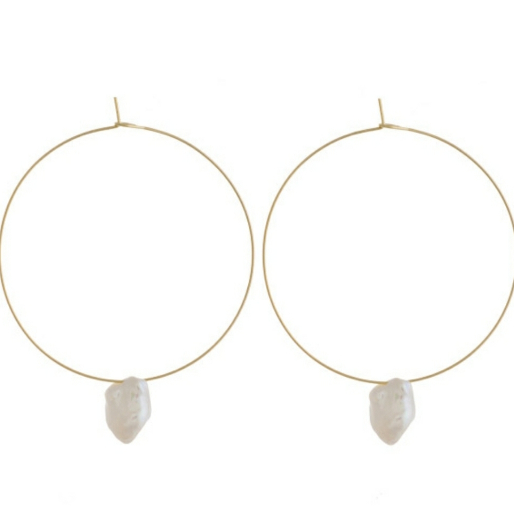 Thin Wire Hoops w/Freshwater Pearls